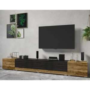 Pacific Wooden TV Stand With 3 Doors In Satin Walnut And Black - UK