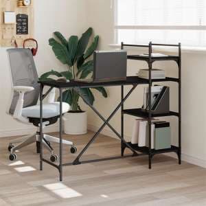 Pacific Wooden Computer Desk With Shelves In Black - UK