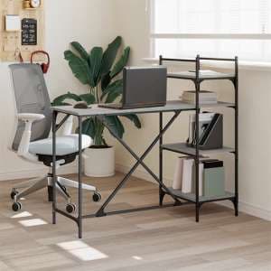 Pacific Wooden Computer Desk With Shelves In Grey Sonoma Oak - UK