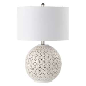 Padova White Linen Shade Table Lamp With White Ceramic Base - UK