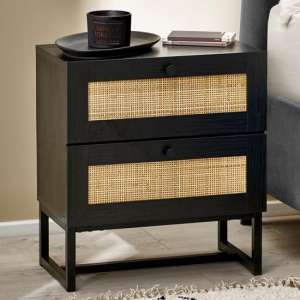 Pabla Wooden Bedside Cabinet With 2 Drawers In Black - UK