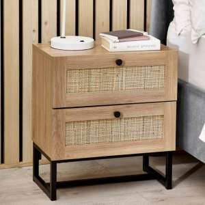Pabla Wooden Bedside Cabinet With 2 Drawers In Oak - UK