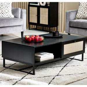 Pabla Wooden Coffee Table With 2 Drawers In Black - UK