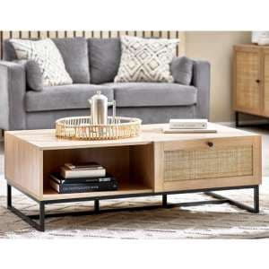 Pabla Wooden Coffee Table With 2 Drawers In Oak - UK