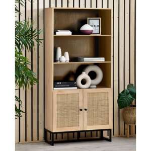 Pabla Wooden Tall Bookcase With 2 Doors 2 Shelves In Oak - UK