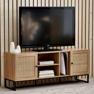 Pabla Wooden TV Stand With 2 Doors 2 Shelves In Oak - UK