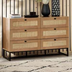 Pabla Wide Wooden Chest Of 6 Drawers In Oak - UK