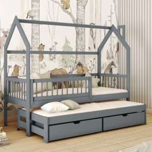 Pago Trundle Wooden Single Bed In Graphite - UK