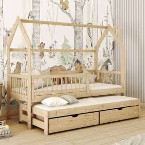 Pago Trundle Wooden Single Bed In Pine With Bonnell Mattress - UK