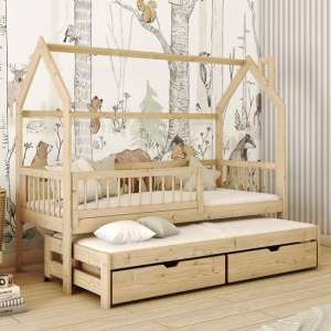 Pago Trundle Wooden Single Bed In Pine With Foam Mattress - UK