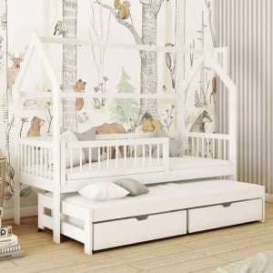 Pago Trundle Wooden Single Bed In White - UK