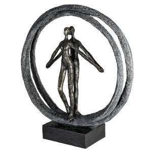 Pair In Ring Poly Design Sculpture In Antique Bronze And Grey