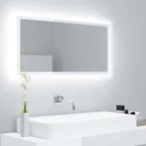 Palatka Gloss Bathroom Mirror In White With LED Lights - UK