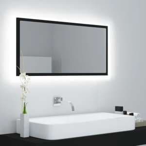 Palatka Wooden Bathroom Mirror In Black With LED Lights - UK