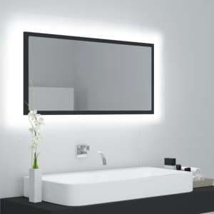 Palatka Wooden Bathroom Mirror In Grey With LED Lights - UK