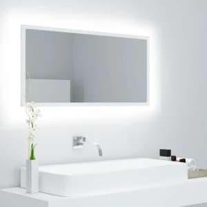 Palatka Wooden Bathroom Mirror In White With LED Lights - UK
