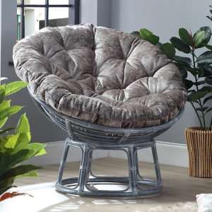 Palhoca Rattan Accent Chair In Grey With Silver Velour Cushion - UK