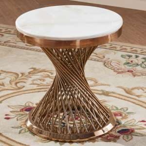 Palila Marble Lamp Table With Rose Gold Base In White
