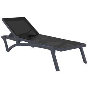Palmont Synthetic Fabric Sun Lounger In Dark Grey And Black