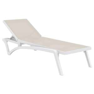 Palmont Synthetic Fabric Sun Lounger In Taupe And White