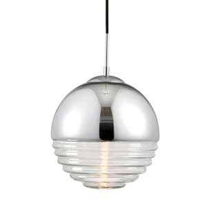 Paloma Clear Ribbed Glass Pendant Light In Polished Chrome - UK