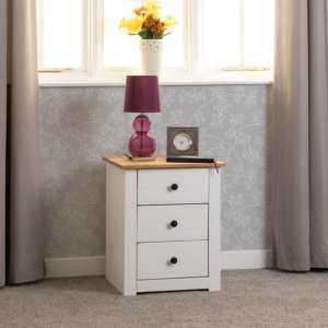 Pavia Bedside Cabinet With 3 Drawers In White And Natural Wax - UK