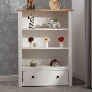 Pavia Bookcase With 1 Drawer In White And Natural Wax - UK