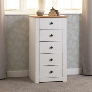 Pavia Chest Of 5 Drawers In White And Natural Wax - UK