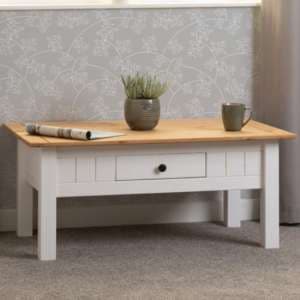 Pavia Coffee Table With 1 Drawer In White And Natural Wax