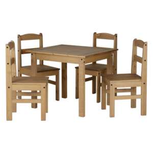 Prinsburg Wooden Dining Table With 4 Chairs In Natural Wax