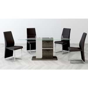 Panama Glass Dining Set With 6 Crystal PU Black Chairs - UK