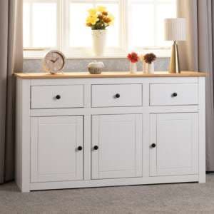 Pavia Sideboard 3 Doors 3 Drawers In White And Natural Wax - UK