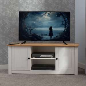 Pavia TV Stand With 2 Door 1 Shelf In White And Natural Wax - UK