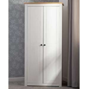 Pavia Wardrobe With 2 Doors In White And Natural Wax - UK