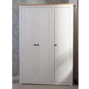 Pavia Wardrobe With 3 Doors In White And Natural Wax - UK