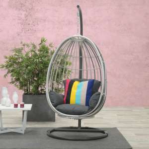 Paneya Synthetic Rattan Hanging Swing Chair In Cloudy Grey - UK