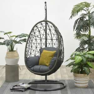 Paneya Synthetic Rattan Hanging Swing Chair In Rope Moss Green - UK
