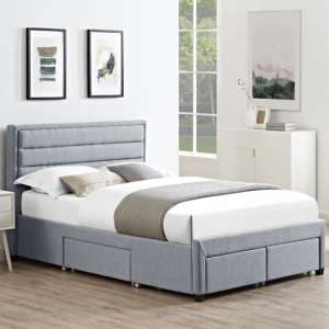 Panola Linen Fabric Double Bed With 4 Drawers In Grey - UK