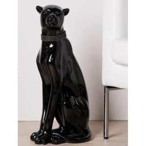 Panther Poly Sculpture In Shiny Black With Diamonds