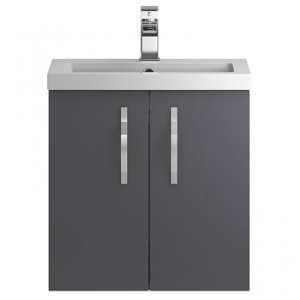 Paola 50cm Wall Hung Vanity Unit With Basin In Gloss Grey