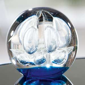 Paperweight Glass Ball Design Sculpture In Blue And Clear - UK
