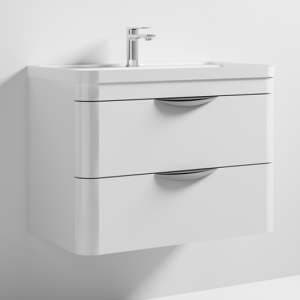 Paradox 80cm Wall Vanity With Polymarble Basin In Gloss White - UK