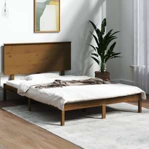 Parees Solid Pinewood Small Double Bed In Honey Brown - UK