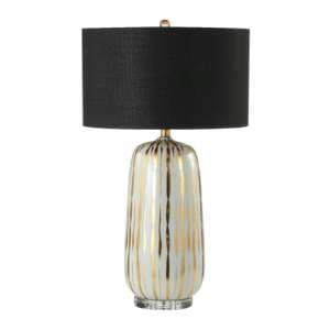 Parikia Black Linen Shade Table Lamp With Gold Ceramic Base - UK