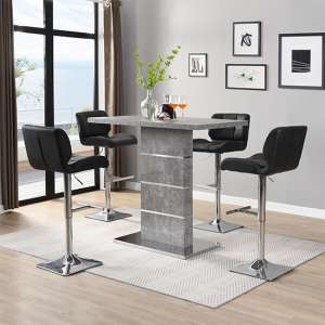 Parini Concrete Effect Bar Table With 4 Candid Black Stools