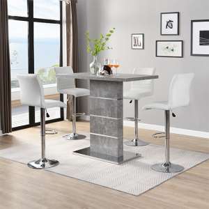 Parini Concrete Effect Bar Table With 4 Ripple White Stools