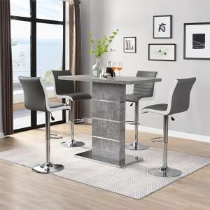 Parini Concrete Effect Bar Table With 4 Ritz Grey White Stools