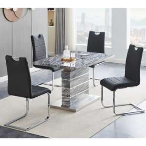 Parini Extendable Melange High Gloss Dining Table 4 Black Chairs