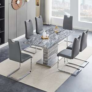 Parini Extendable Melange High Gloss Dining Table 6 Grey Chairs
