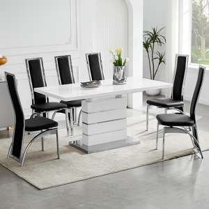 Parini Extending Gloss Dining Table With 6 Chicago Black Chairs